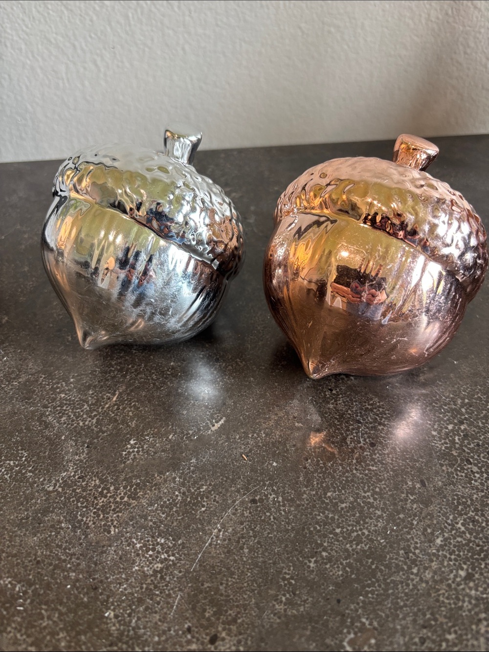 Decorative Metallic Acorn Trinket Box - Silver and Rose Gold
